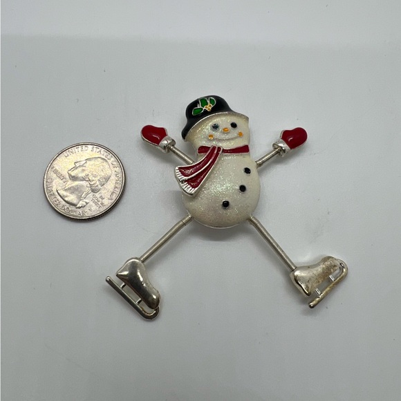 Silver Enamel Snowman Brooch With Spring Legs - Picture 4 of 9